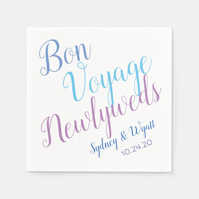 Bon Voyage Newlyweds Personalised Party Napkins (Front)