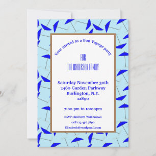 Bon voyage party with blue umbrella pattern invitation