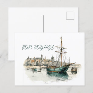 Bon Voyage Sailboat Holiday Postcard