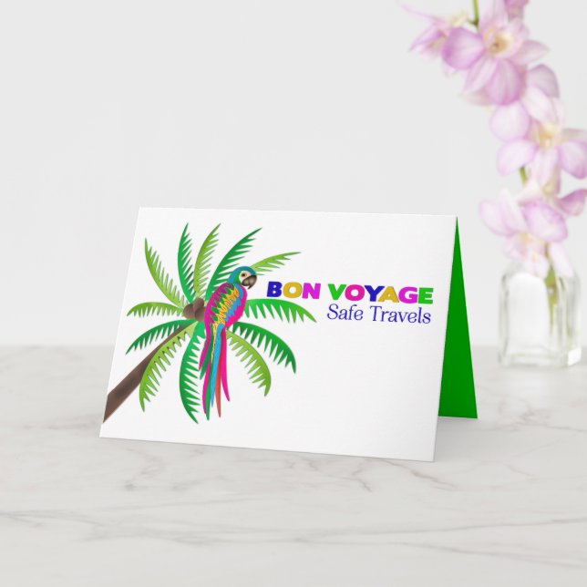 Bon Voyage Tropical Colourful Parrot  Card (Orchid)