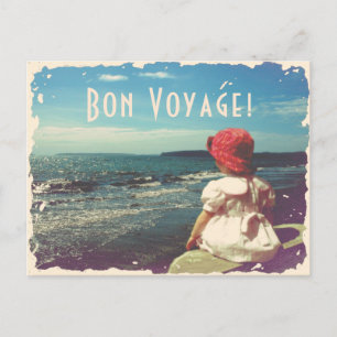 Bon Voyage Vintage Card with a girl & the sea