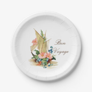 Bon Voyage Vintage Sailboat and Flowers Paper Plate