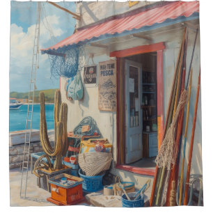 Bonaire fish shack shower curtain