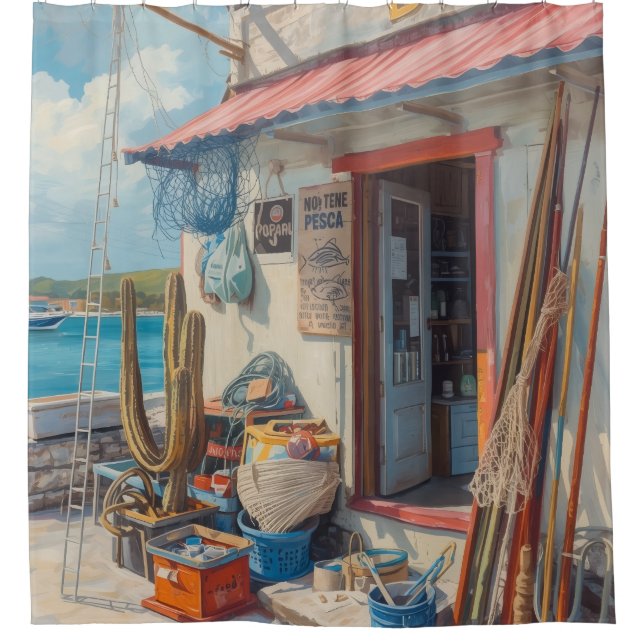 Bonaire fish shack shower curtain (Front)