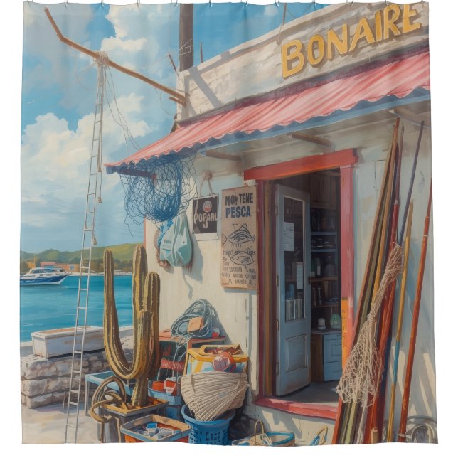 Bonaire fish shack shower curtain (Front)