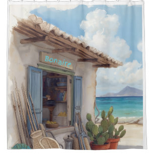 Bonaire fish shack shower curtain