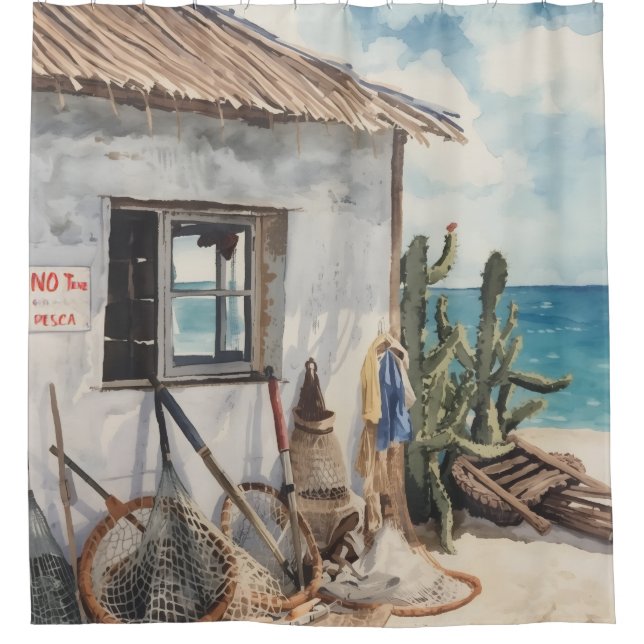 Bonaire fish shack shower curtain (Front)