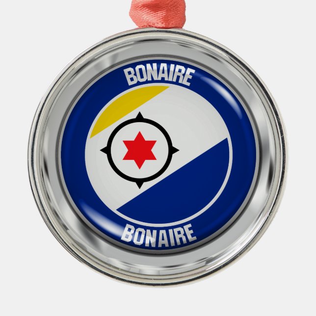 Bonaire Round Emblem Metal Tree Decoration (Front)