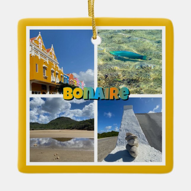 Bonaire Scenic Photo Collage Ceramic Ornament (Front)