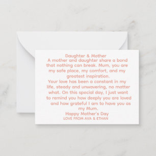 Bond Daughter And Mothers Day Card - Poem Mother’s