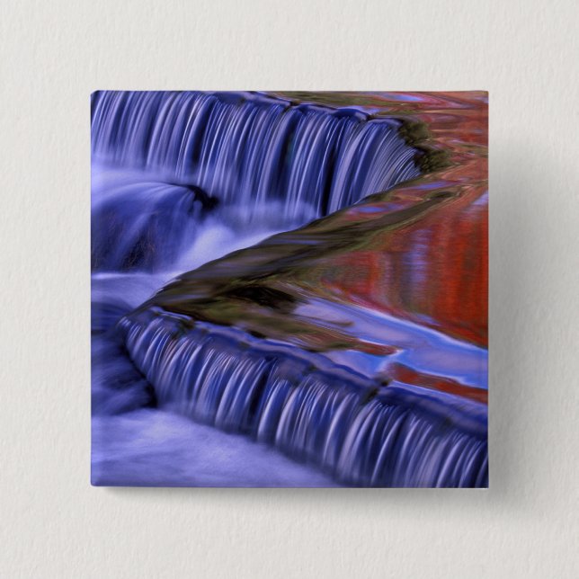 Bond Falls; Reflecting Fall Coloured Leaves; 15 Cm Square Badge (Front)