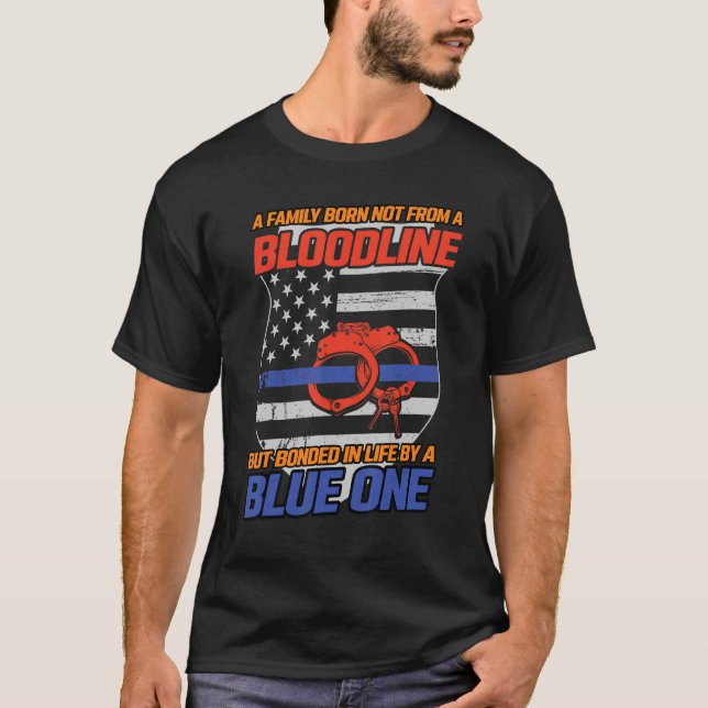 Bonded By A Blue Line  Cool Law Enforcement Police T-Shirt (Front)