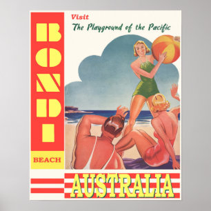 Bondi Beach Australia Retro Travel  Poster