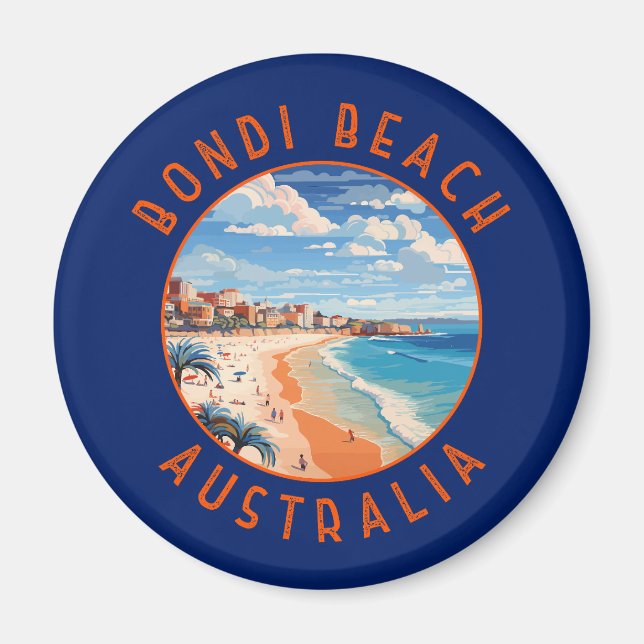 Bondi Beach Australia Travel Art Vintage Magnet (Front)