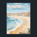 Bondi Beach Australia Travel Art Vintage Postcard<br><div class="desc">Bondi Beach in a vector art style. The sweeping white-sand crescent of Bondi is one of Australia’s most iconic beaches.</div>