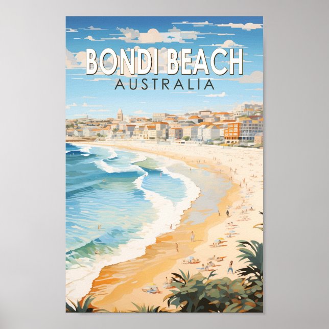 Bondi Beach Australia Travel Art Vintage Poster (Front)