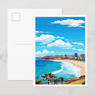 Bondi Beach Australia Travel Vintage Illustration Postcard