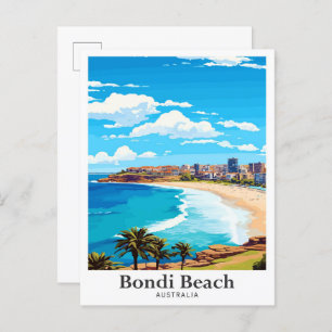 Bondi Beach Australia Vintage Travel Illustration Postcard