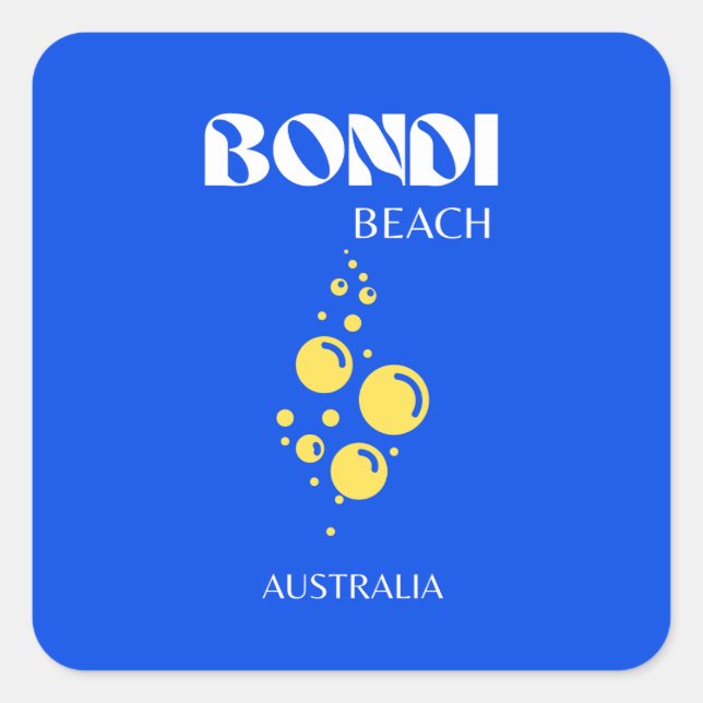 Bondi Beach, Bondi Beach Travel Art, Blue Square Sticker (Front)