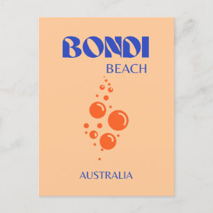 Bondi Beach, Preppy Art, Orange, Blue Holiday Postcard