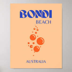 Bondi Beach, Preppy Art, Orange, Blue Poster