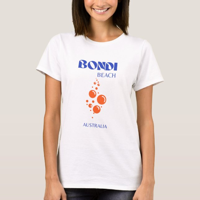 Bondi Beach, Preppy Art, Orange, Blue T-Shirt (Front)