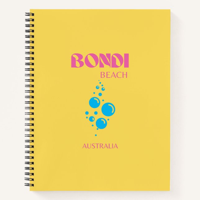 Bondi Beach, Travel Art, Preppy, Yellow, Pink Notebook (Front)
