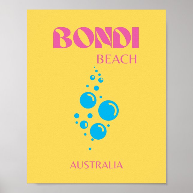 Bondi Beach, Travel Art, Preppy, Yellow, Pink Poster (Front)