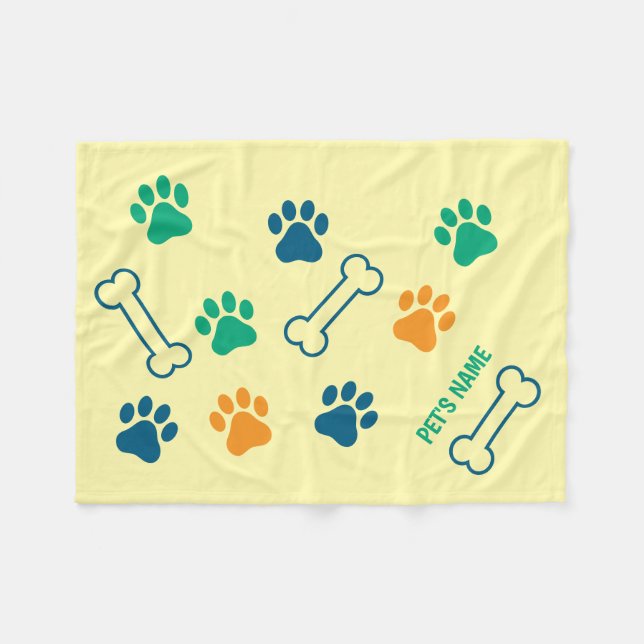 Bone and Pawprint Personalised Dog Blankets (Front (Horizontal))