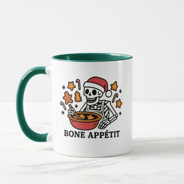 Bone Appétit Christmas Skeleton Funny Baking Mug (Left)