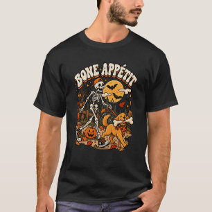 Bone Appétit Funny Skeleton Dog Halloween Design T-Shirt
