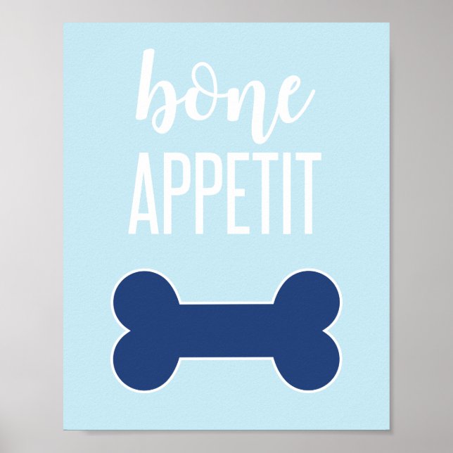 Bone Appetite Puppy Birthday Party Sign Blue (Front)