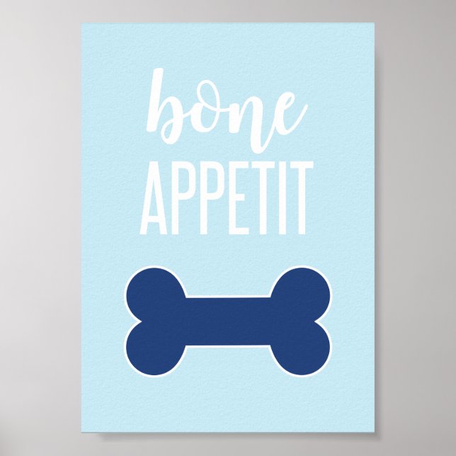 Bone Appetite Puppy Birthday Party Sign Blue (Front)