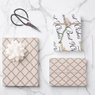 Bone/Beige Moroccan Trellis Best Wishes Wrapping Paper Sheet