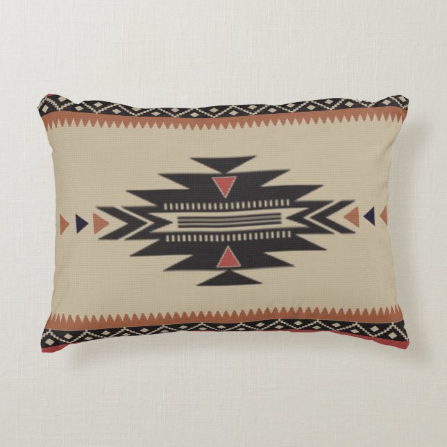 Bone, Black and Rust Native American Style Decorative Cushion (Front)