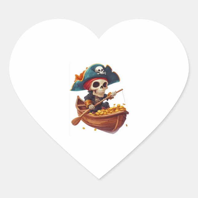 Bone Buccaneer – Funny Pirate Skull Heart Sticker (Front)