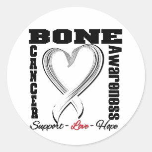 Bone Cancer Awareness Brushed Heart Ribbon Classic Round Sticker