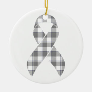 Bone Cancer Awareness Plaid Gray Ribbon Ceramic Tree Decoration