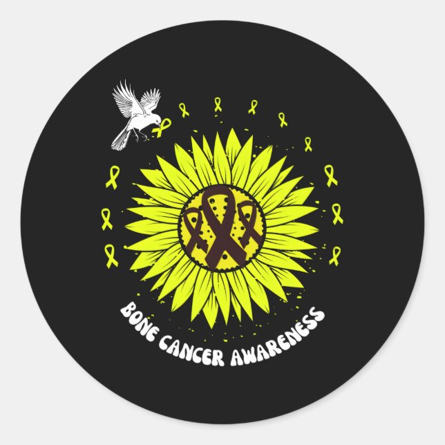 Bone Cancer Awareness Ribbon Yellow Ribbon Bird Classic Round Sticker (Front)