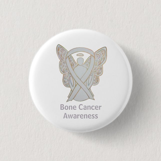 Bone Cancer White Awareness Ribbon Custom Pins (Front)