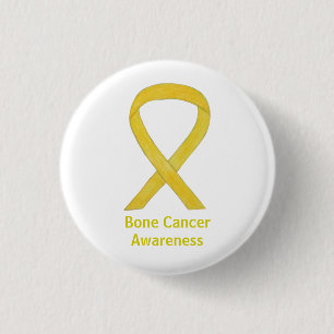 Bone Cancer Yellow Awareness Ribbon Art Buttons