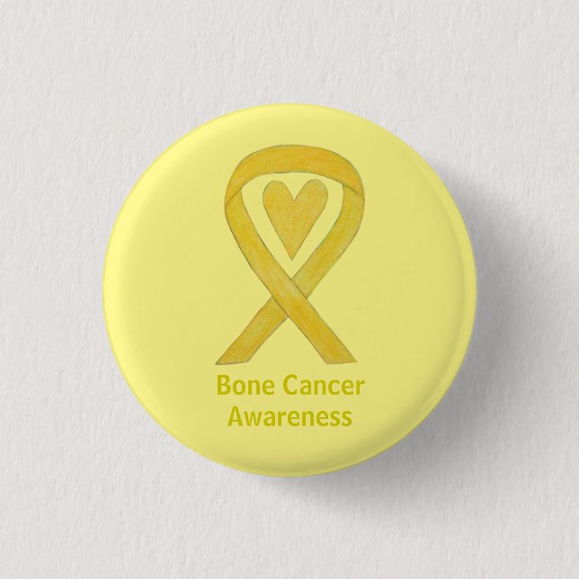 Bone Cancer Yellow Heart Awareness Ribbon Pin (Front)