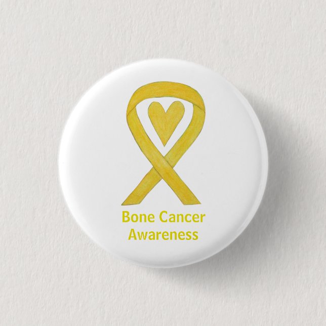 Bone Cancer Yellow Heart Awareness Ribbon Pins (Front)