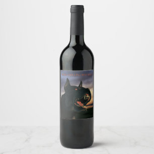 Bone-Chilling Beverage. Big, black dog Wine Label
