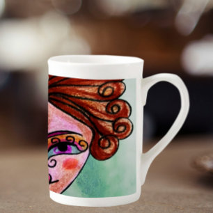 Bone China Coffee Mug (Whimsical Woman - 01)