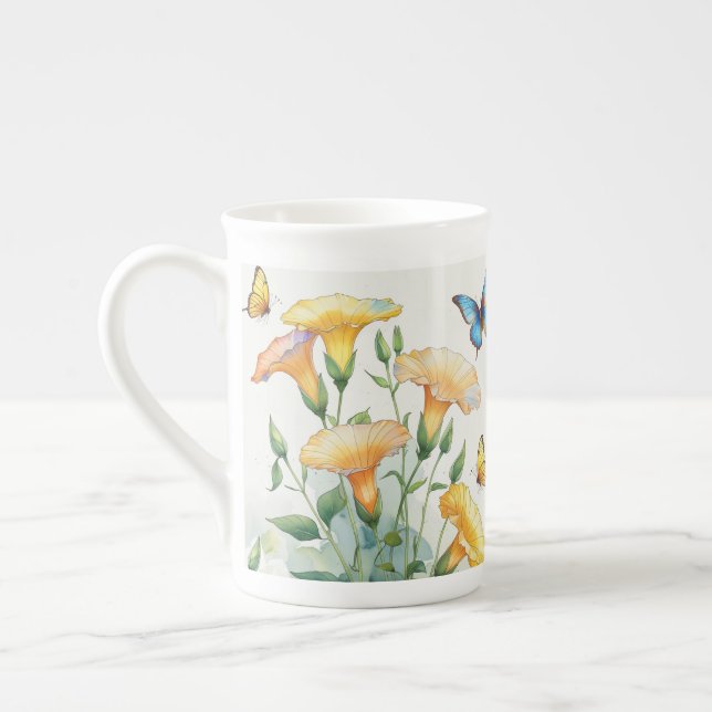 Bone China Coffee Mug - Yellow Morning Glory (Left)