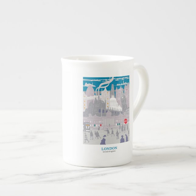 Bone China London Skyline Blue Grey Artwork Mug (Front Right)