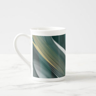 Bone China Mug Abstract Art Black White Green