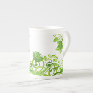 Bone China Mug-Green Floral Mug