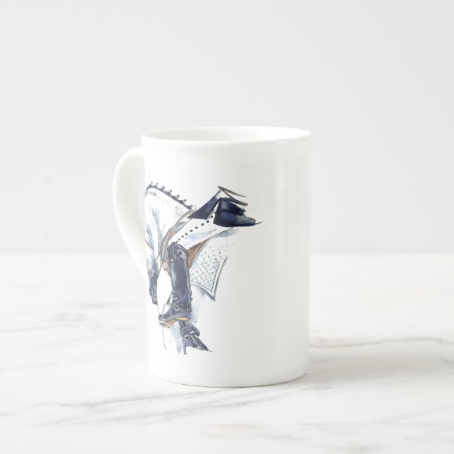 Bone China Mug Grey Dressage Horse and Rider Gift (Front Left)